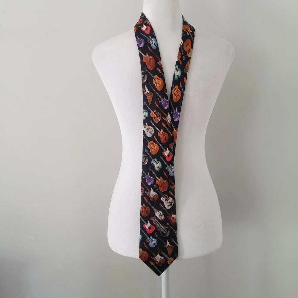 Tie Tales Mens 100%‎ Silk Neck Tie Guitar Print Novelty Music Rock Multicolor